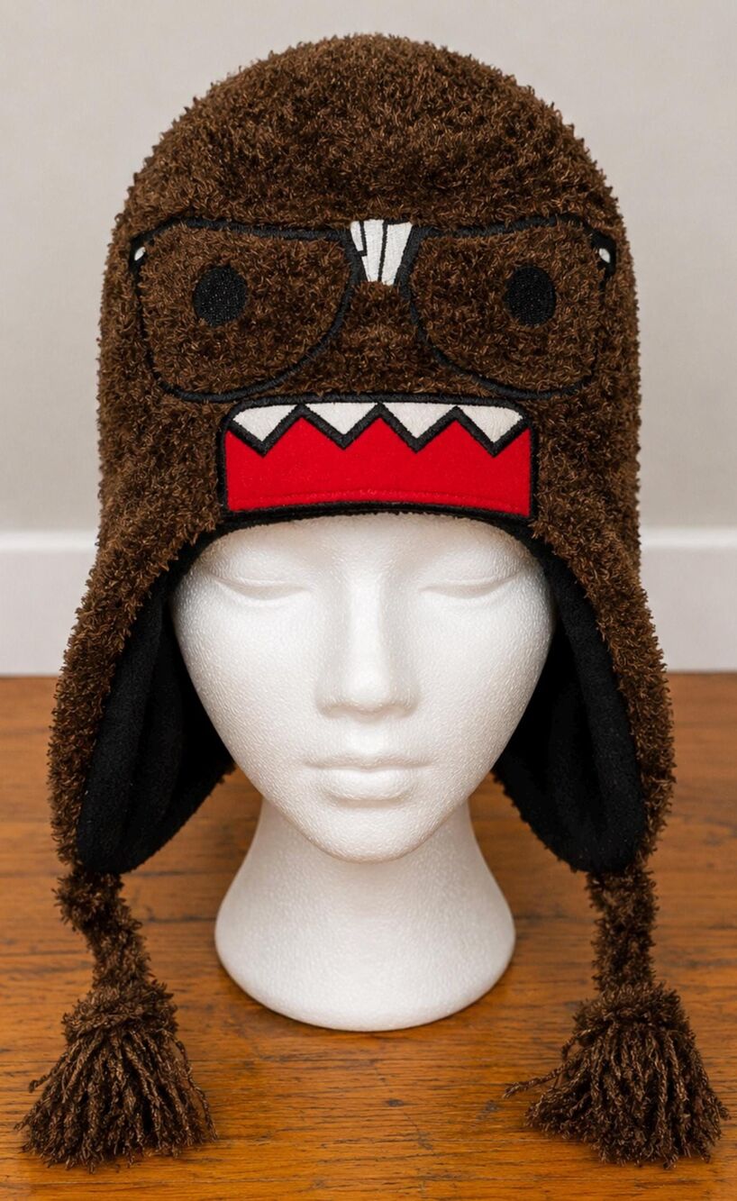 Domo Rear Kun Plush Fleece Trapper Hat Brown Ear Flap Winter Beanie Anime Char